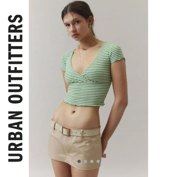BDG Tops - Urban Outfitters BDG Madi Ribbed V-Neck Striped Top Green/White Size M